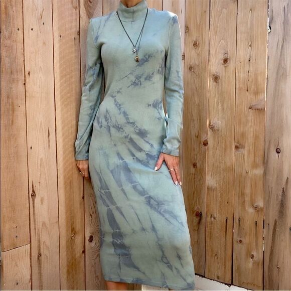 Ribbed turtleneck hand tie dyed midi dress in size small - Picture 1 of 6
